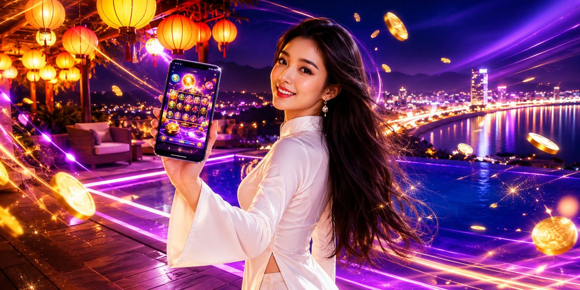 Người dùng tại Hội An mặc áo dài trải nghiệm ứng dụng casino trên điện thoại di động